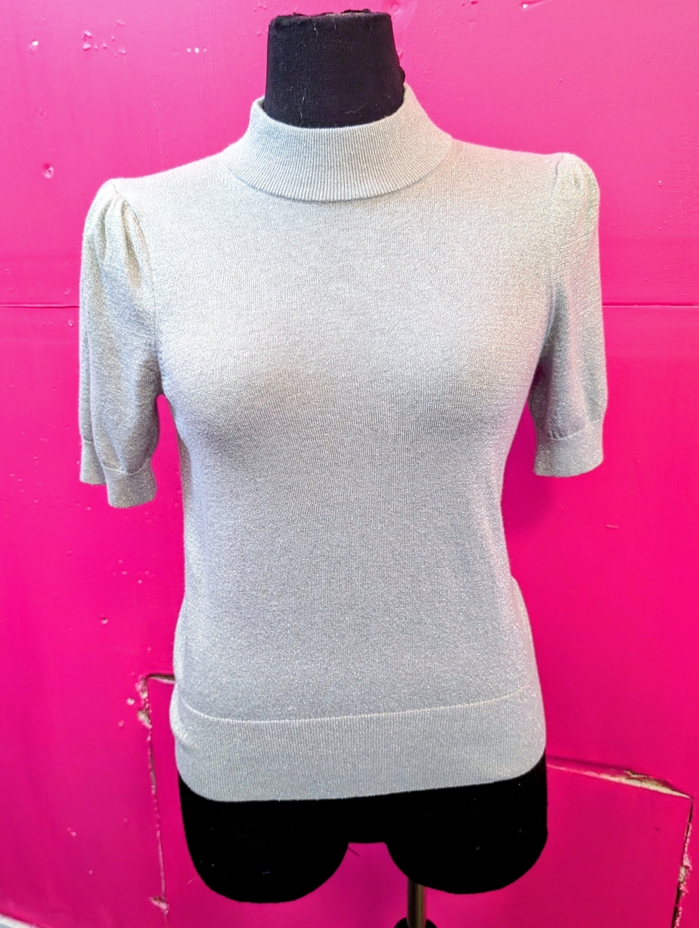 Michael Kors Silver Sparkly Knit Short Sleeve Sweater Top S